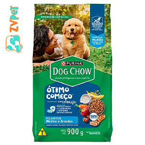 Racao Dog Chow Para Caes Filhotes De Porte Medio E Grande Sabor Carne, Frango E Arroz 900g