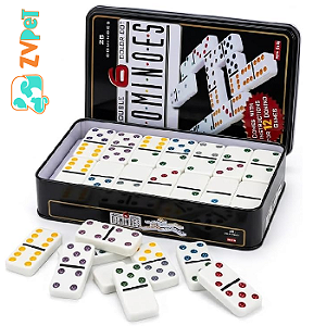 Jogo Domino Classico Double 6, 28 PeÇas, Pontos Coloridos | Lata De Metal Decorativa, Resistente