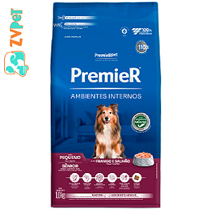 Racao Premier Senior Ambientes Internos Para Caes Adultos 7+ Sabor Frango E Salmao 12kg