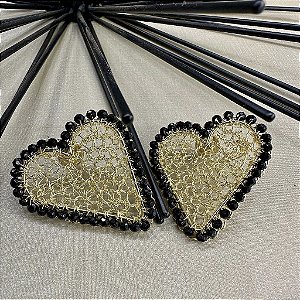 Brinco Coração Tramado Gold Preto