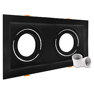 Spot Embutir Duplo Recuado Retangular Par20 Ajustável Preto