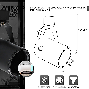 Infiniti Light  Spot Direcionável Glow PAR30 P/ Trilho Eletrificado Preto