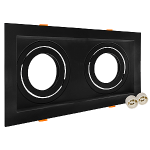 Spot Embutir Duplo Recuado Retangular AR70 Ajustável Preto