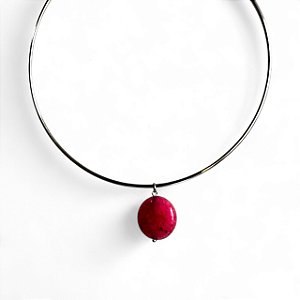 Gargantilha Fio em Aço com Pedra Natural Jade Rosa