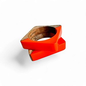 Pulseira Madeira Quadrada Bicolor Laranja