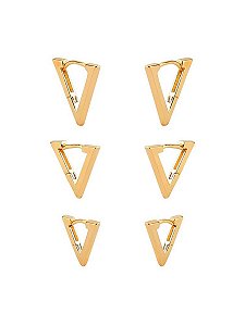 Trio Argolas Triangulares | Banhado à Ouro 18k