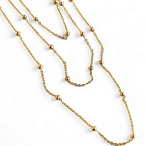 Colar Triplo Bolinhas Aço Gold