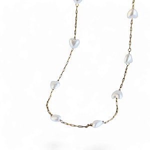 Choker Pérolas Coração Gold