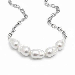 Colar Pérolas Glow Metálico | Prateado