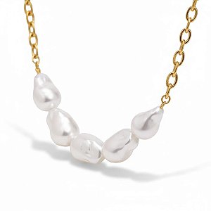 Colar Pérolas Glow Metálico | Banho de Ouro 18k