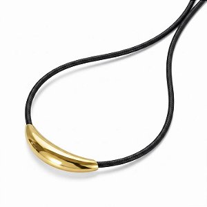 Choker Tubo | Couro e Aço Premium Dourado