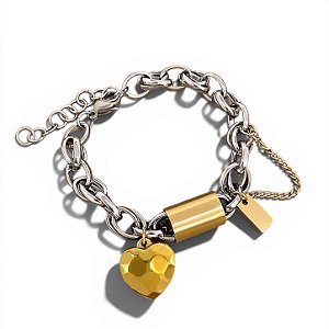Pulseira Lock Heart Bicolor em Aço Premium