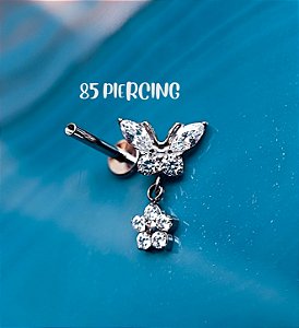 LBT BORBOLETA COM PINGENTE FLOR TITÂNIO