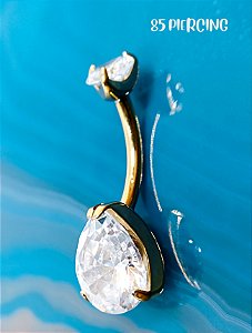 NAVEL TITÂNIO ZIRCÔNIA GOTA CRAVEJADA GOLD PVD