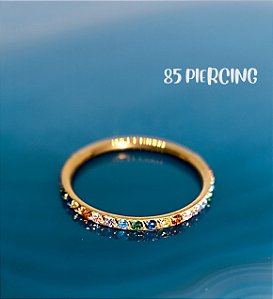 SEGMENTO TITÂNIO ZIRCÔNIA CRAVEJADA MULTICOLORS GOLD PVD