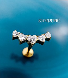 CLUSTER CORAÇÕES ZIRCÔNIAS CRAVEJADAS TITÂNIO GOLD PVD