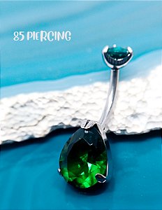 NAVEL ZIRCÔNIA GOTA VERDE ESMERALDA TITÂNIO