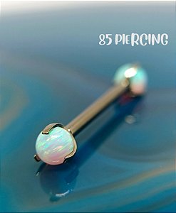 BARBELL OPALA SINTÉTICA BRANCA TITÂNIO