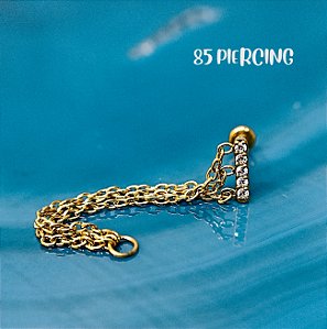 LBT BARRA ZIRCÔNIAS 3 CORRENTES GOLD PVD