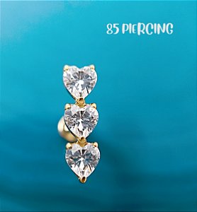 LBT 3 CORAÇÕES ZIRCÔNIAS TITÂNIO GOLD PVD