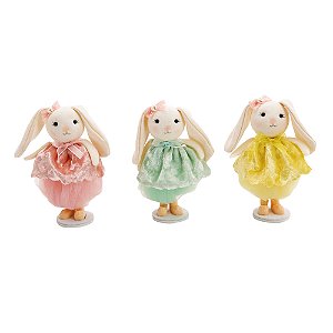 COELHINHAS EM PELÚCIA C/ TULE RS/VRD/AMA 13X10X6CM 1019056