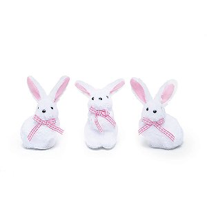 COELHINHOS EM PELÚCIA C/LAÇO ALGODÃO DOCE 8X4X5CM 1013158