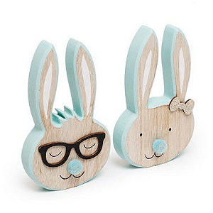 CASAL COELHO DECORATIVO AZUL CLARO MADEIRA 15X10X2CM 1826640
