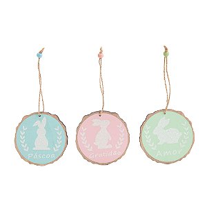 ENFEITE COELHINHOS FRASES FUN AZL/ROS/VRD 10X10X1CM 1015945