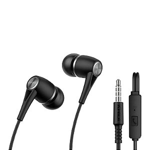 FONE DE OUVIDO COM FIO KAIDI KD-7002 C/ MICROFONE PRETO
