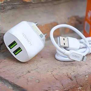 CARREGADOR 2 USB FONTE 2.4A 12W COMPATÍVEL IOS BRANCO
