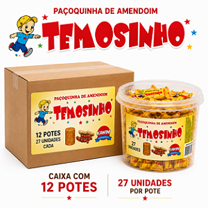 Paçoquinha Temosinho - Caixa com 12 Potes de 27 Unidades