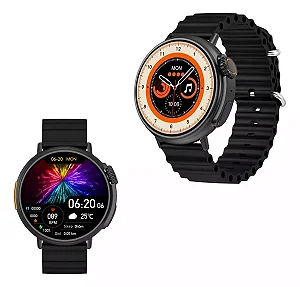 Relogio Smart Inteligente U9 Ultra Pro Nfc Redondo 49mm Caixa Branco Pulseira Laranja Desenho Da Pulseira Ocean