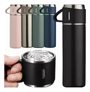 Kit Garrafa Termica Camping 3 Canecas 500ml Chá Café Portatil