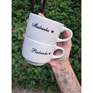 Kit Presente para Padrinhos e Madrinhas – 2 Xícaras em Porcelana Convite Especial