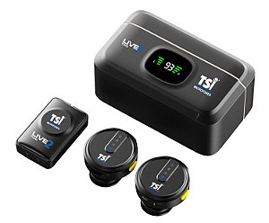Microfone de Lapela Sem Fio Duplo TSI LIVE 2 — iOS/Android/Câmeras 25h Autonomia Cancelamento de Ruído
