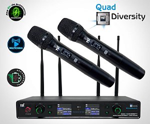 Sistema Recarregável TSI DUO-4R DIVERSITY UHF — 4 Antenas 200 Canais Quad Diversity