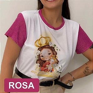 Babylook Manga Lurex (Poliéster) Nossa Senhora de Nazaré