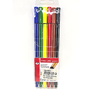 Kit Caneta Ponta Fina 6 Cores