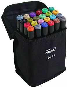 Conjunto de Canetas Permanente Marcador Ponta Dupla 24 Cores - Touch