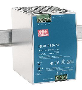 Fonte Chaveada Mono 90-264Vac 24V 20A 480W NDR-480-24 Mean Well