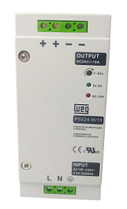 Fonte de Alimentação Monofásica, IN: 85...264Vca, Out: 10A, PSS24-W/10 Weg