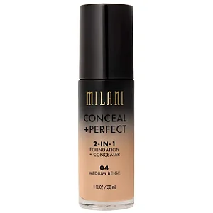 BASE LÍQUIDA MILANI CONCEAL + PERFECT 2 EM 1 COR 04 MEDIUM BEIGE 30ML