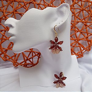 Brinco Longo Mia - Orquídea Natural Preservada em Resina