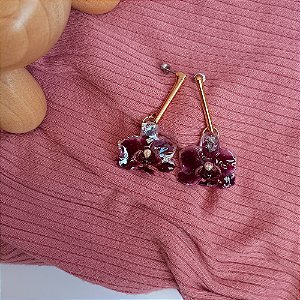 Brinco Longo Nina - Orquídea Natural Preservada em Resina
