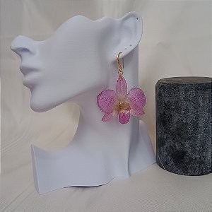 Brinco Longo Flora - Orquídea Natural Preservada em Resina