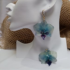 Brinco Longo Marisa - Orquídea Natural Preservada em Resina
