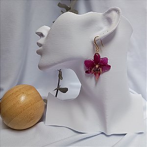 Brinco Longo Vivian - Orquídea Natural Preservada em Resina