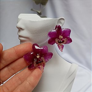 Brinco Pino Vivian - Orquídea Natural Preservada em Resina
