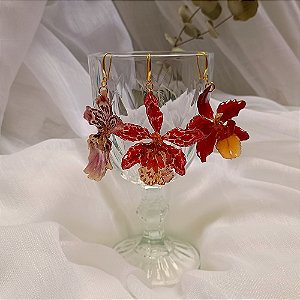 Brinco Longo Bella - Orquídea Natural Preservada em Resina