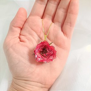 Colar Rosa Aberta Mainha - Rosa Natural Preservada em Resina